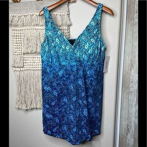 Swimsuits for All Blue Herringbone Tank Top Swim Dress